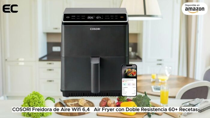COSORI Freidora de Aire Wifi 6,4 L, Air Fryer con Doble Resistencia, 60+ Recetas por Chef Españoles